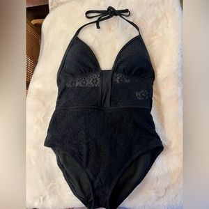 Mossimo Black Crochet Lace V-Neck One Piece Swim